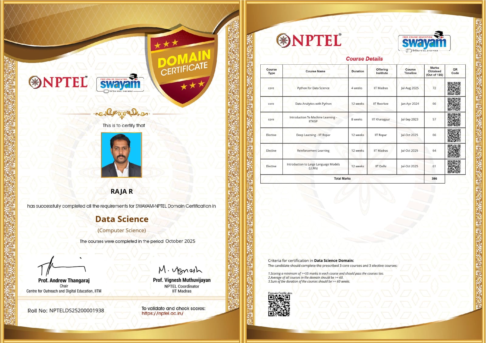 SWAYAM NPTEL Data Science Domain Certification